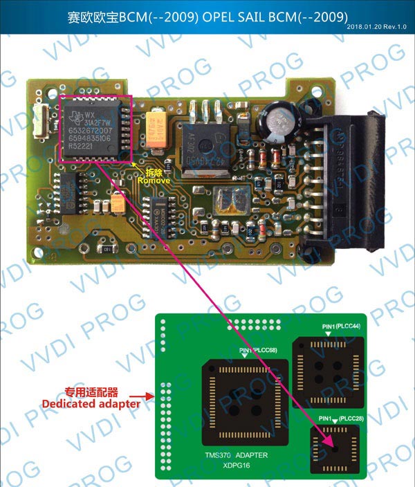 Xhorse VVDI Prog TMS370 PLCC28 - PLCC44 - PLCC68 Adapter XDPG16 MK9483
