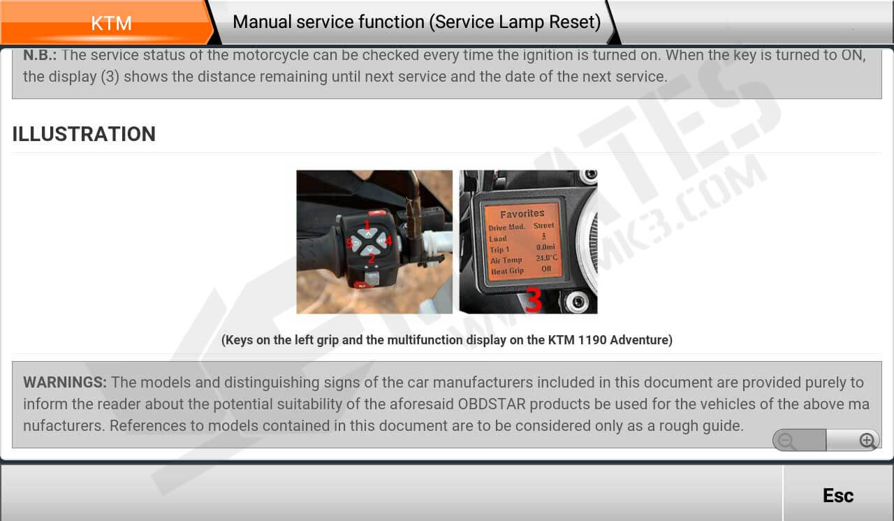 OBDStar MS80 KTM Illustration Manual Service Function
