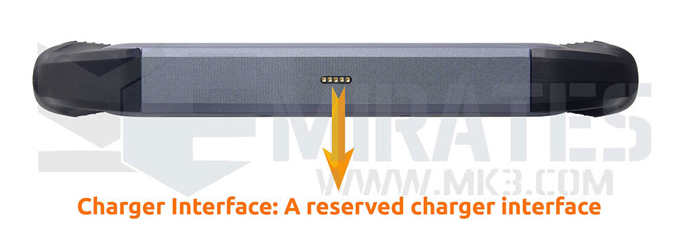 X100PAD Charger Interface A reserved charger interface Side View of X100PAD Elite Tablet