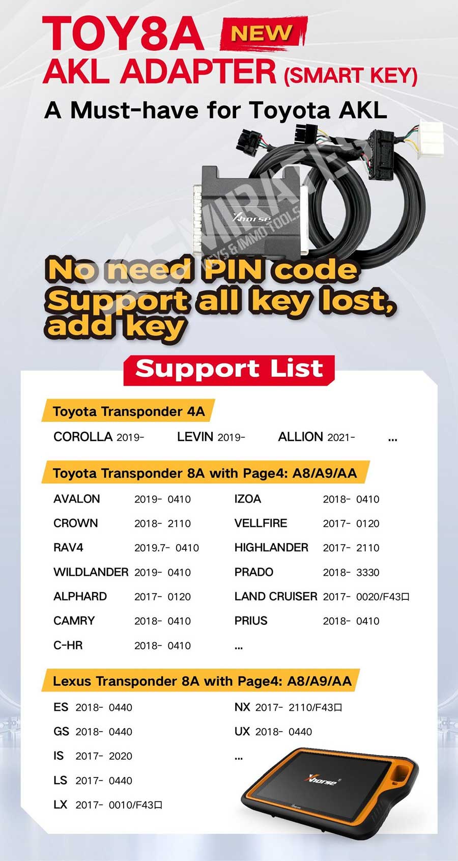 New Xhorse XDBASK Toyota 8A Smart Key Adapter for All Key Lost work with Key Tool Plus requires data collection and calculation | Emirates Keys