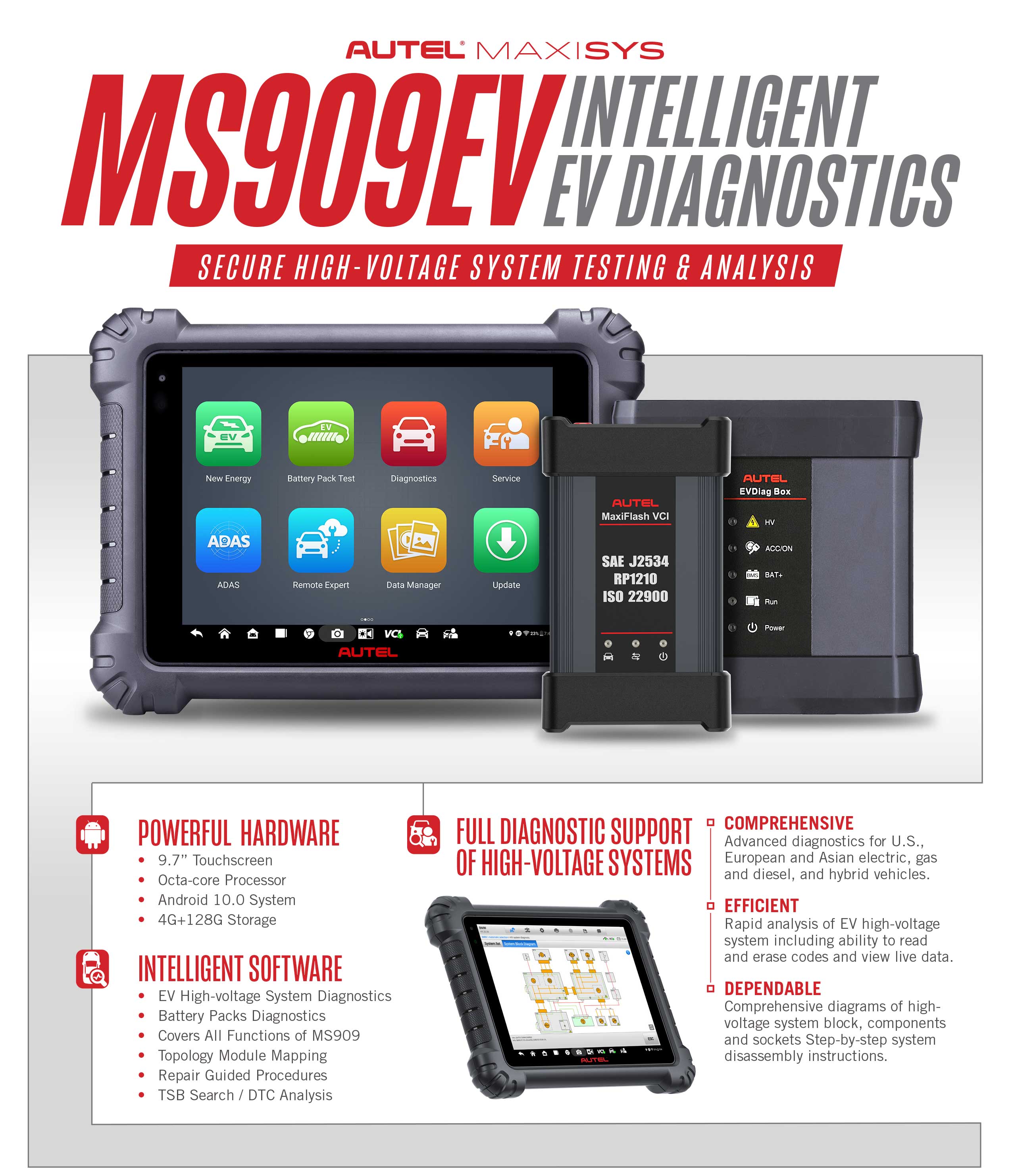 Autel MaxiSYS MS909EV Tablet Diagnostic Tool For Electric, Hybrid, Gas And Diesel Vehicles With Its Dedicated EVDiag Box | Emirates Keys