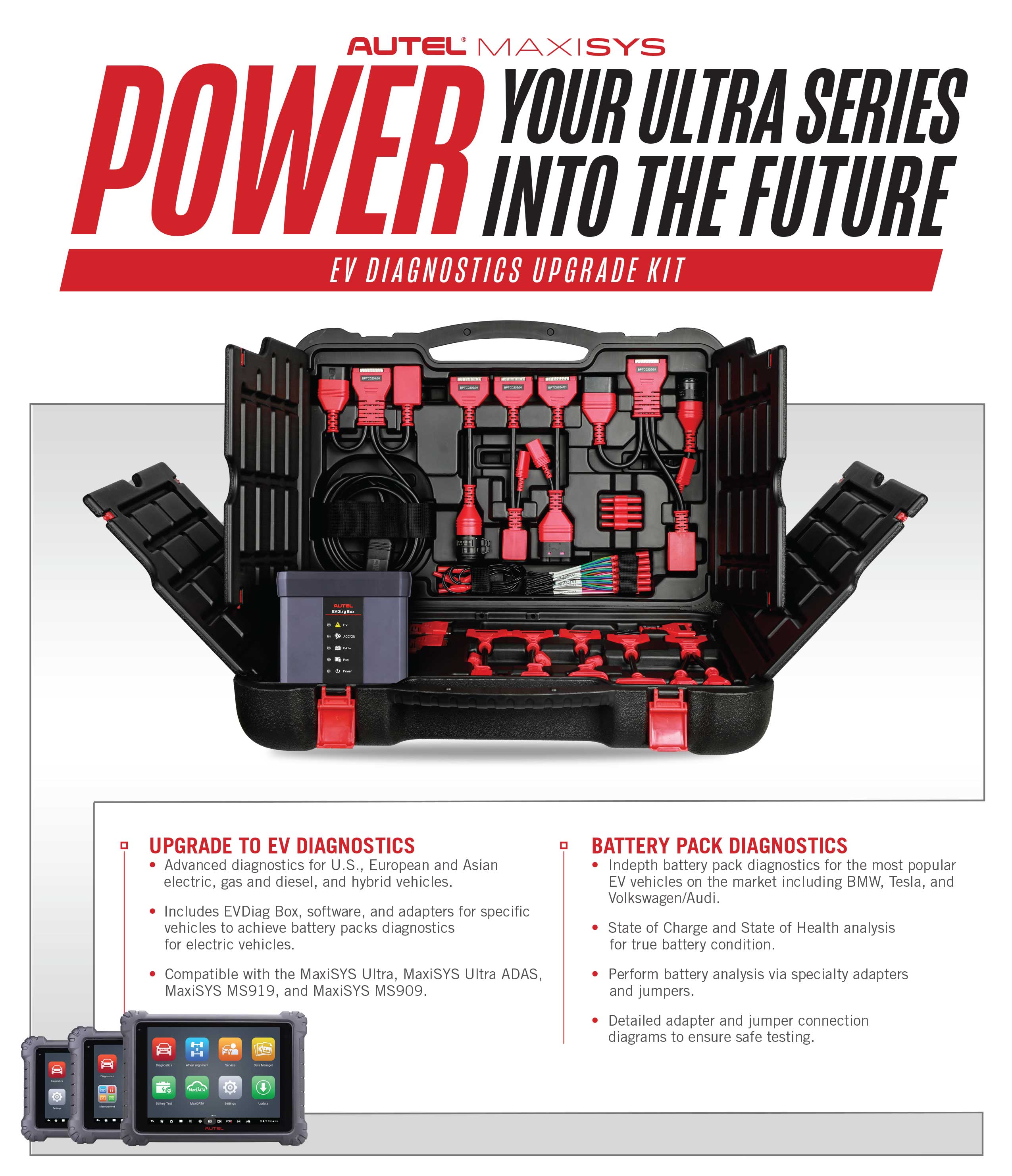 Autel EV Diagnostics Upgrade Kit Includes EVDiag Box, Testing Software, And Adapters For Specific Vehicles To Enable Testing Of Electric Vehicle Battery Packs .