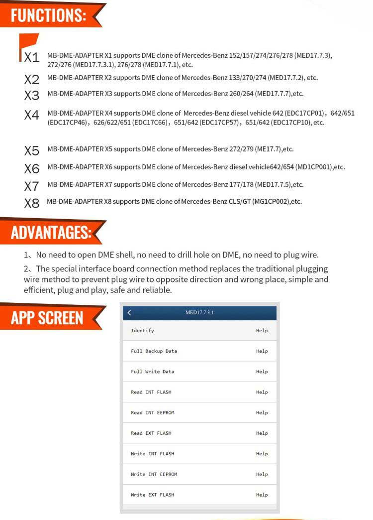 Yanhua ACDP Set Mercedes Bens DME Clone Module 15 support Mercedes X1,X2,X3,X4,X5,X6,X7 DME clone.No need to open DME shell, no need to drill hole on DME